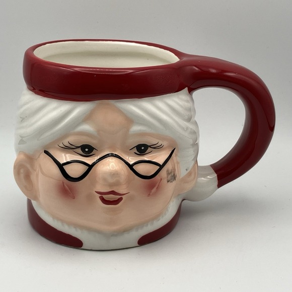 4 Vintage Pottery Barn Mugs / Mrs. Santa Claus / Ceramic 3" / Christmas / Flaws - Picture 6 of 16
